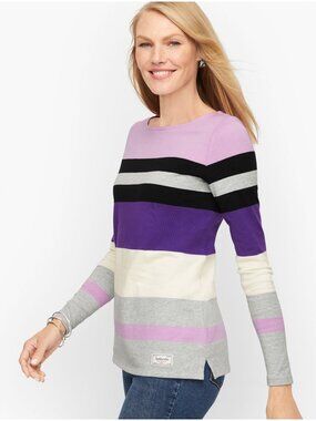 Talbots Womens Purple CHALET STRIPE AUTHENTIC TALBOTS TEE Shirt Size L